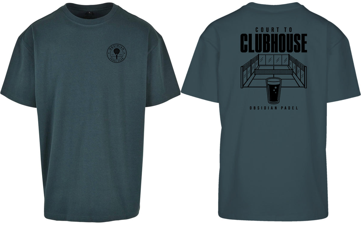 Court to Clubhouse Oversized Tee in Green with black print, front and back
