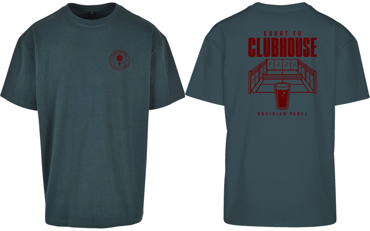 Court to Clubhouse Oversized Tee in Green with cherry print, front and back