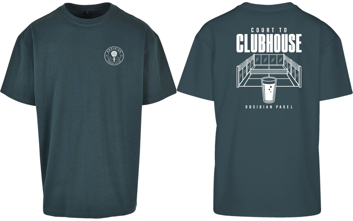 Court to Clubhouse Oversized Tee in Green with white print, front and back