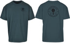 Roundel Oversized Tee in Green with black print, front and back