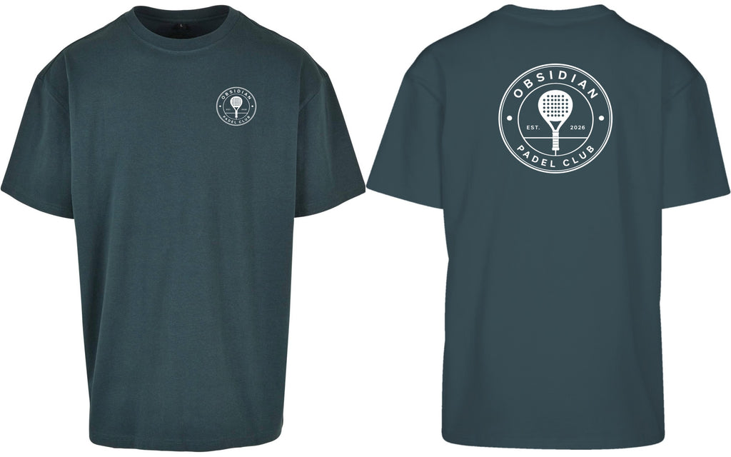 Roundel Oversized Tee in Green with white print, front and back