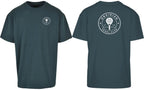 Roundel Oversized Tee in Green with white print, front and back