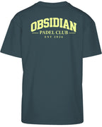 Varsity Oversized Tee in Green with light yellow print, back