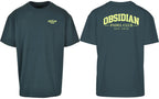 Varsity Oversized Tee in Green with light yellow print, front and back