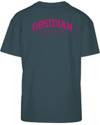 Varsity Oversized Tee in Green with pink print, back