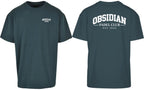 Varsity Oversized Tee in Green with white print, front and back