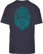 Aztec Oversized Tee in Navy with teal print, back