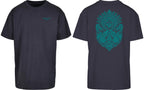 Aztec Oversized Tee in Navy with teal print, front and back