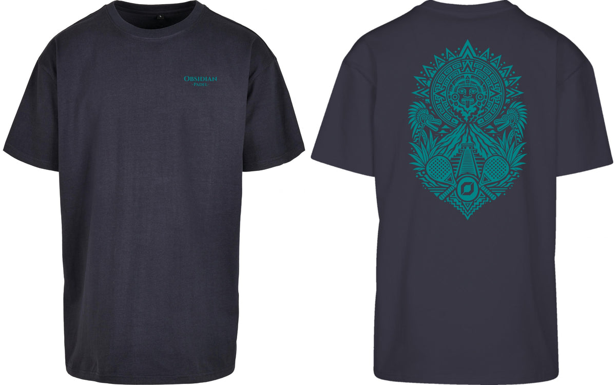 Aztec Oversized Tee in Navy with teal print, front and back