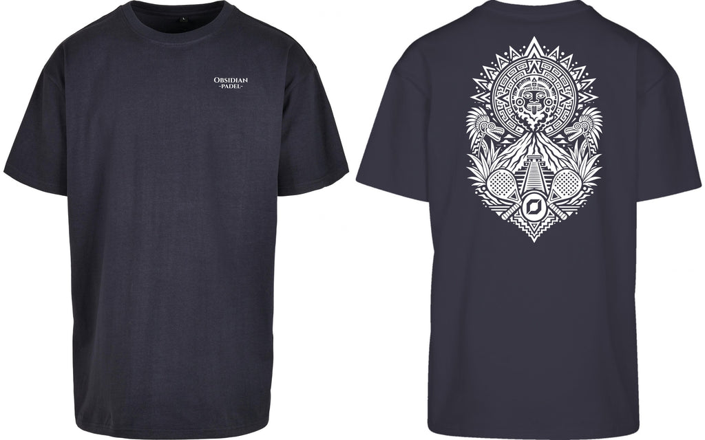 Aztec Oversized Tee in Navy with white print, front and back