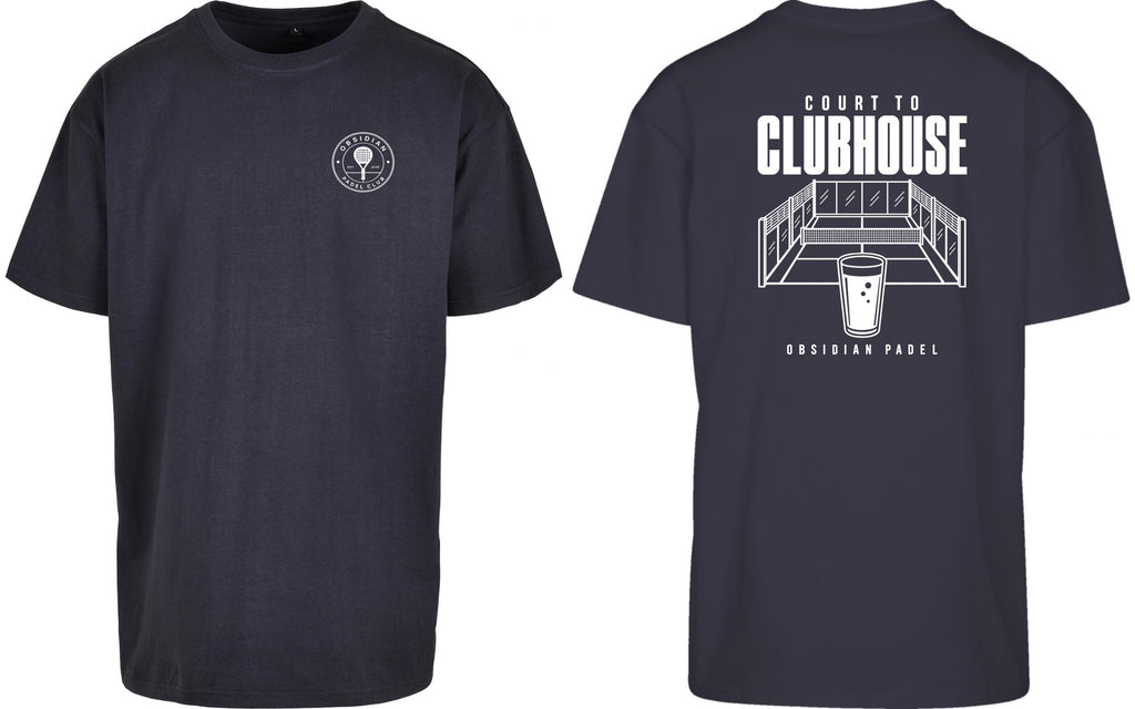 Court to Clubhouse Oversized Tee in Navy with white print, front and back