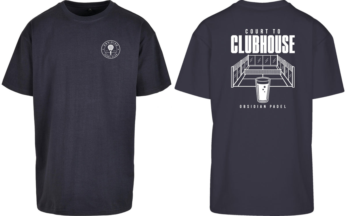Court to Clubhouse Oversized Tee in Navy with white print, front and back