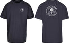 Roundel Oversized Tee in Navy with white print, front and back