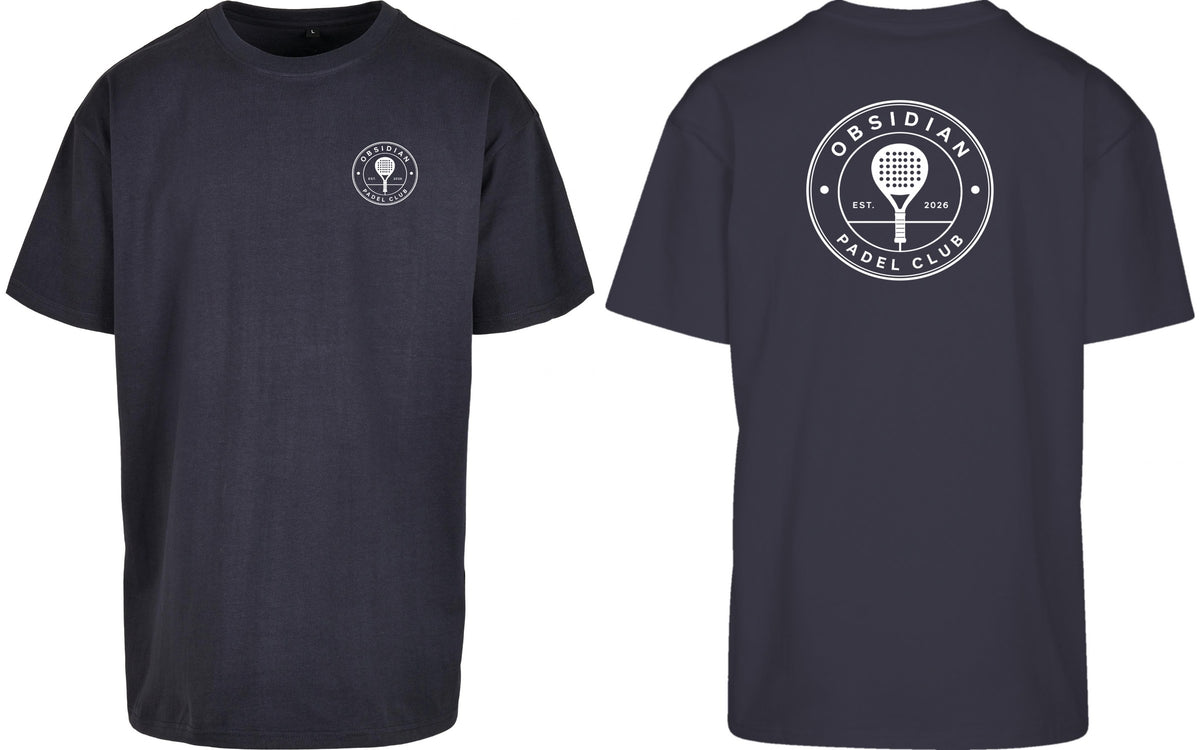 Roundel Oversized Tee in Navy with white print, front and back