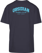 Varsity Oversized Tee in Navy with light blue print, back