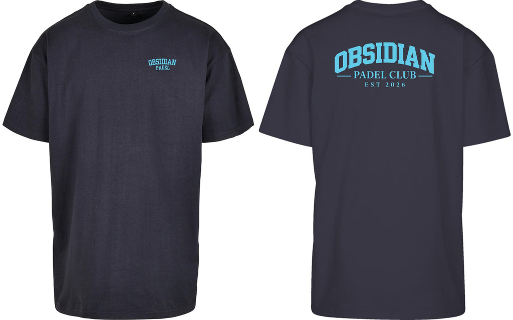 Varsity Oversized Tee in Navy with light blue print, front and back