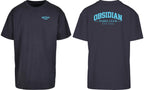 Varsity Oversized Tee in Navy with light blue print, front and back