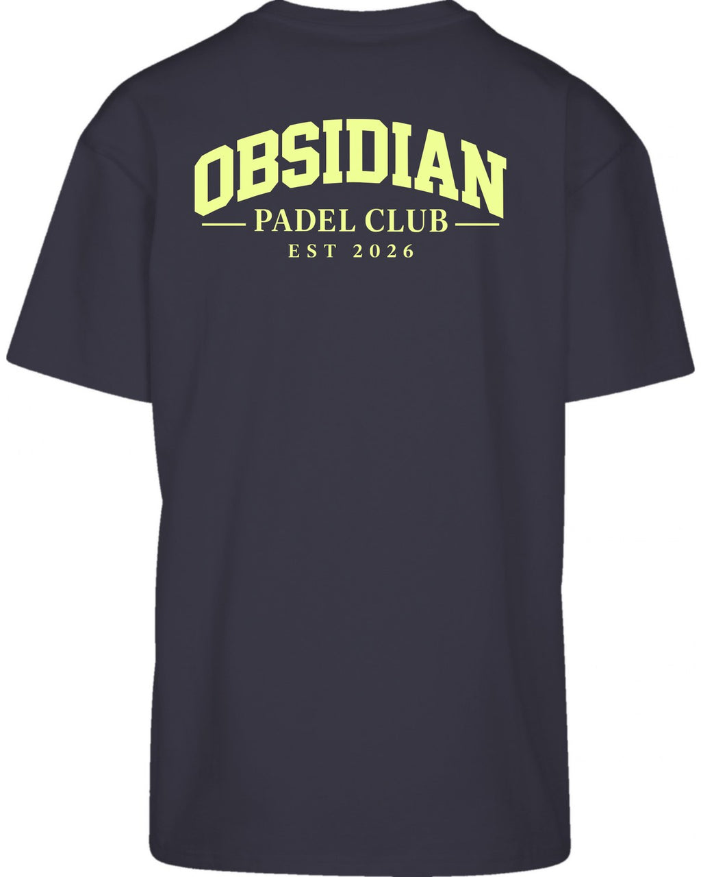 Varsity Oversized Tee in Navy with light yellow print, back