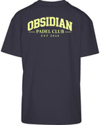 Varsity Oversized Tee in Navy with light yellow print, back