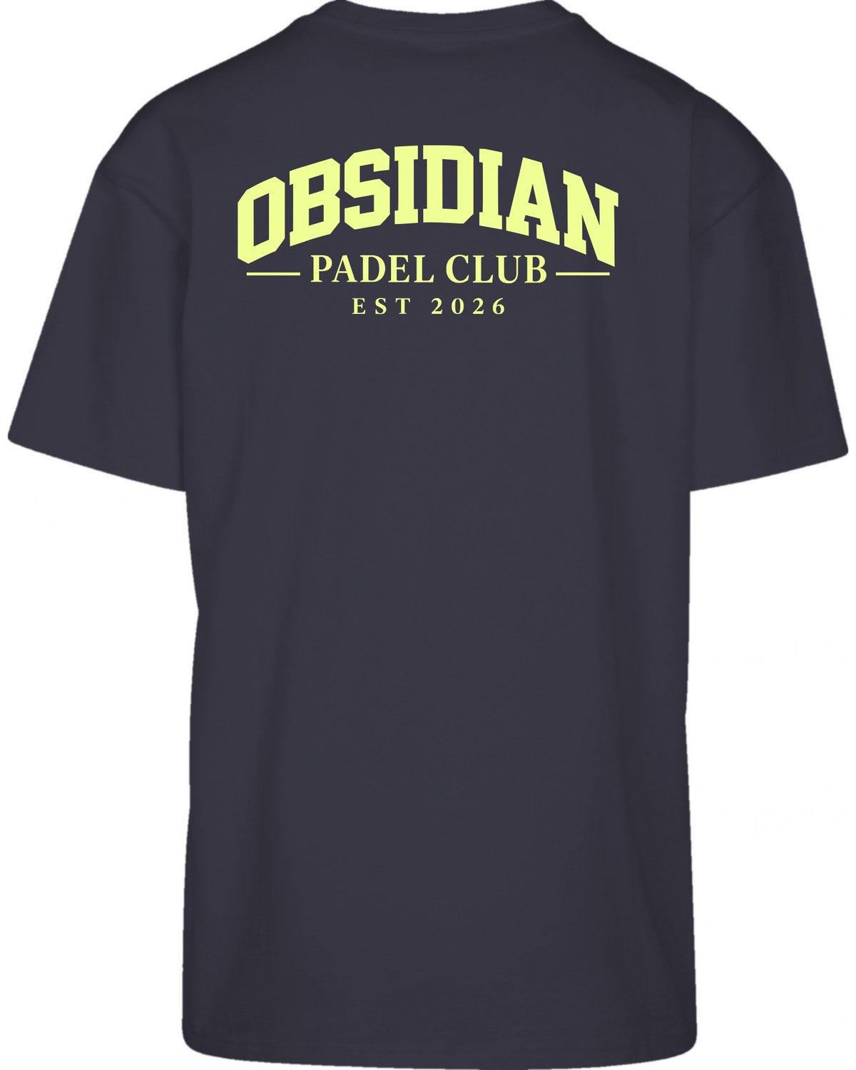Varsity Oversized Tee in Navy with light yellow print, back