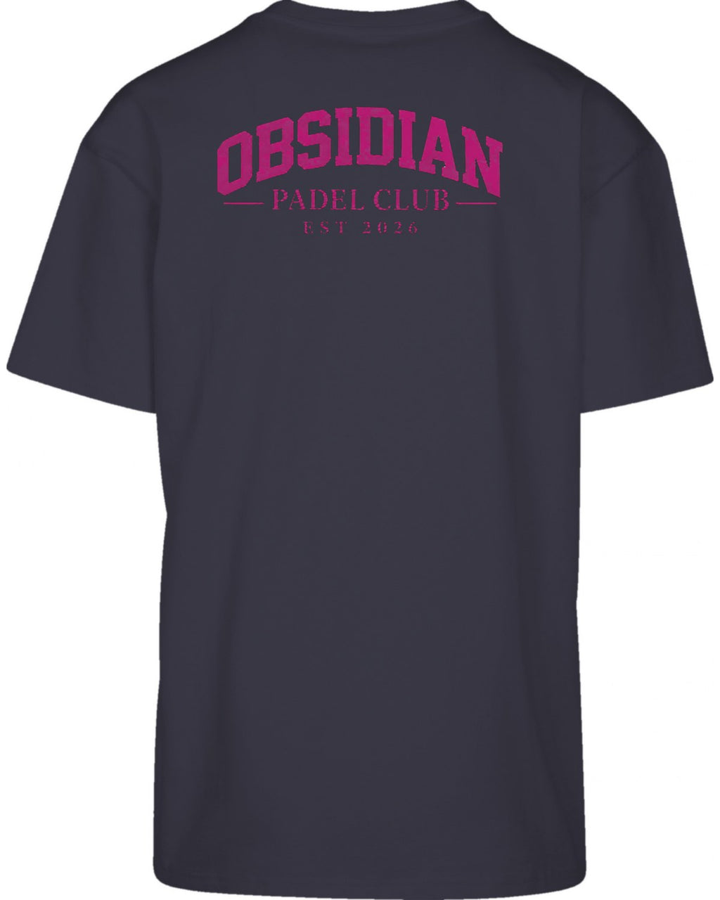 Varsity Oversized Tee in Navy with pink print, back