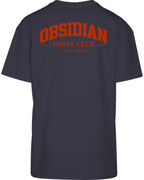 Varsity Oversized Tee in Navy with red print, back