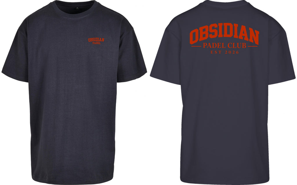 Varsity Oversized Tee in Navy with red print, front and back