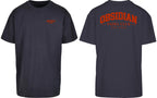 Varsity Oversized Tee in Navy with red print, front and back