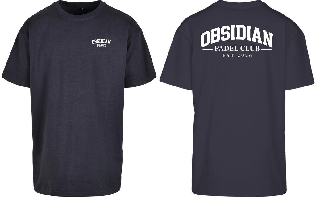 Varsity Oversized Tee in Navy with white print, front and back