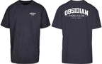 Varsity Oversized Tee in Navy with white print, front and back