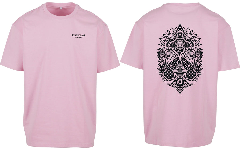 Aztec Oversized Tee in Pink with black print, front and back