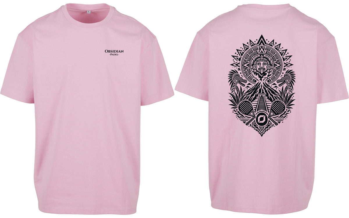 Aztec Oversized Tee in Pink with black print, front and back