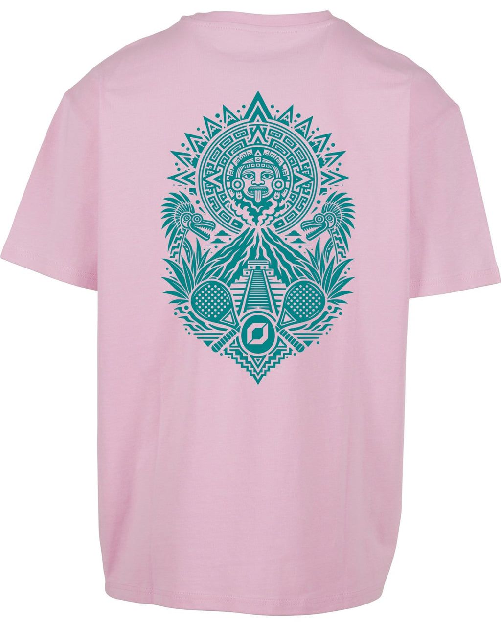 Aztec Oversized Tee in Pink with teal print, back