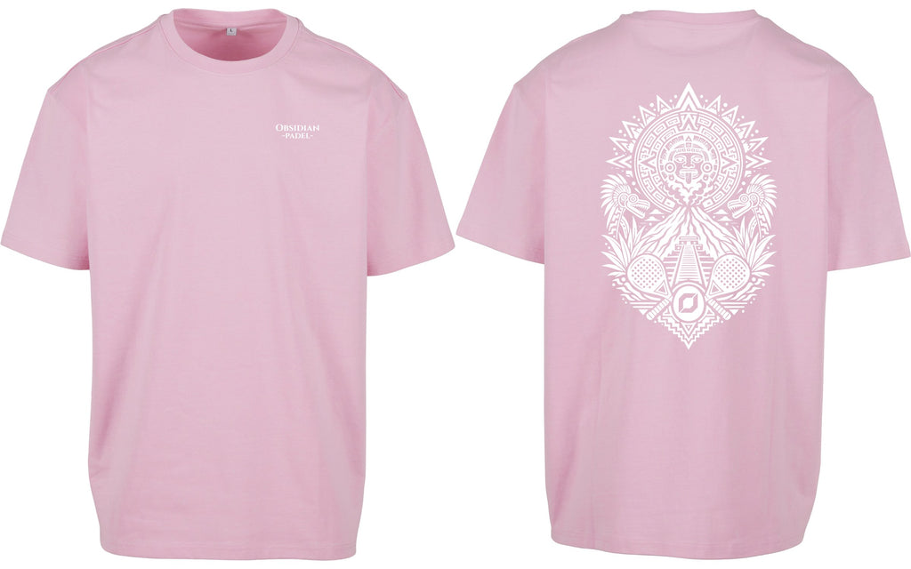 Aztec Oversized Tee in Pink with white print, front and back