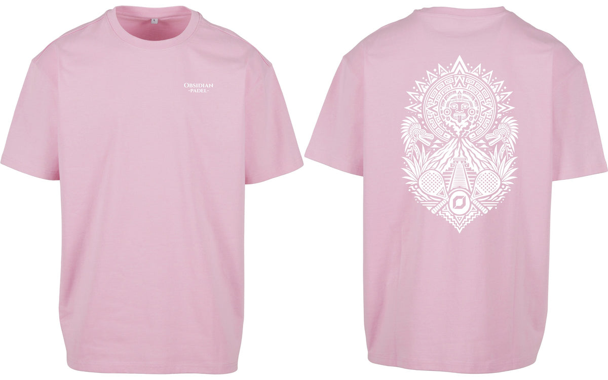 Aztec Oversized Tee in Pink with white print, front and back