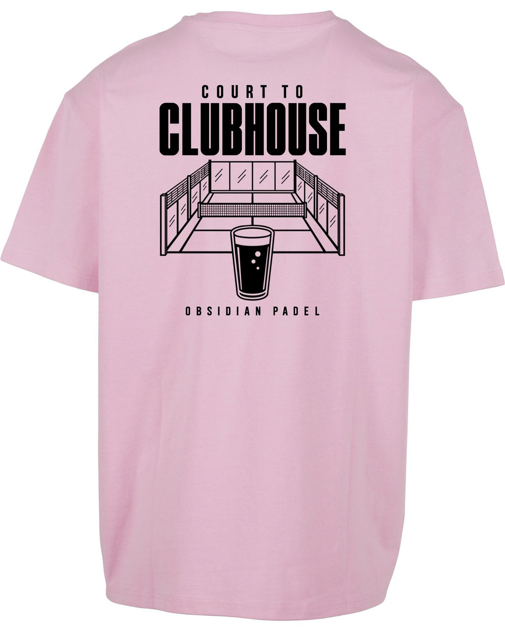 Court to Clubhouse Oversized Tee in Pink with black print, back