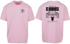 Court to Clubhouse Oversized Tee in Pink with black print, front and back