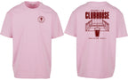 Court to Clubhouse Oversized Tee in Pink with cherry print, front and back