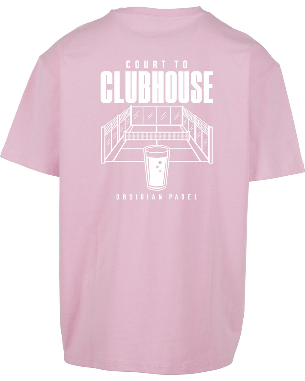 Court to Clubhouse Oversized Tee in Pink with white print, back
