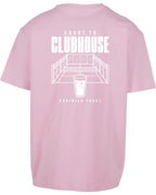 Court to Clubhouse Oversized Tee in Pink with white print, back