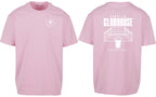 Court to Clubhouse Oversized Tee in Pink with white print, front and back