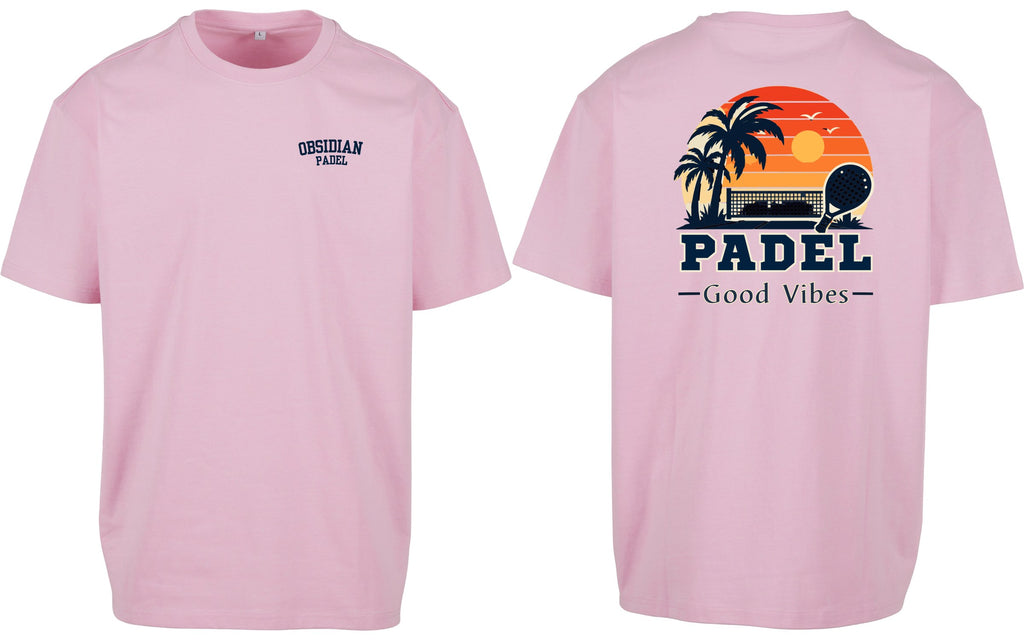 Good Vibes Oversized Tee in Pink, front and back