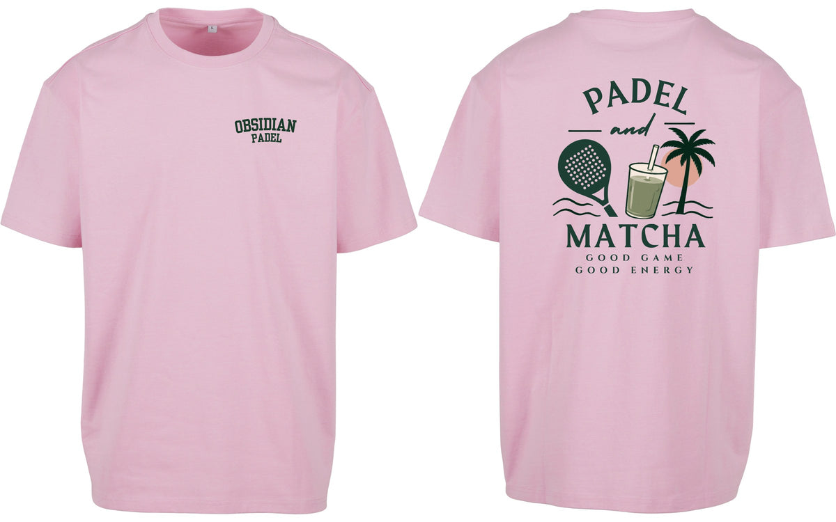 Padel & Matcha Oversized Tee in Pink, front and back