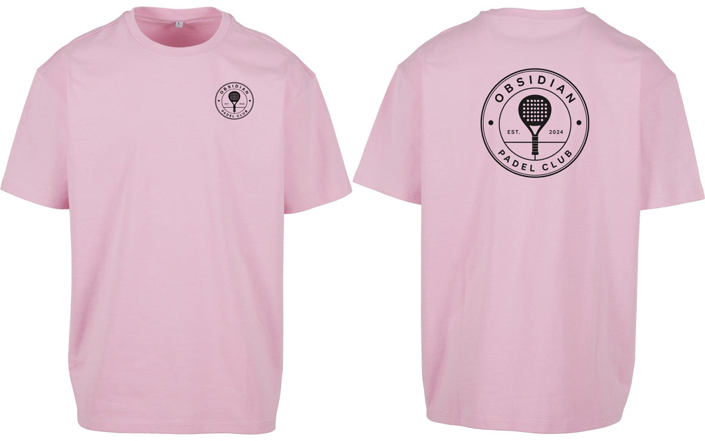 Roundel Oversized Tee in Pink with black print, front and back