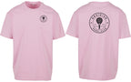 Roundel Oversized Tee in Pink with black print, front and back