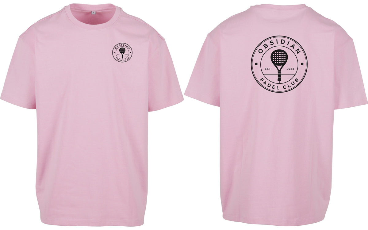 Roundel Oversized Tee in Pink with black print, front and back