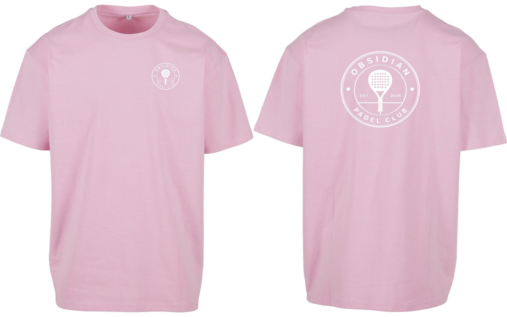 Roundel Oversized Tee in Pink with white print, front and back