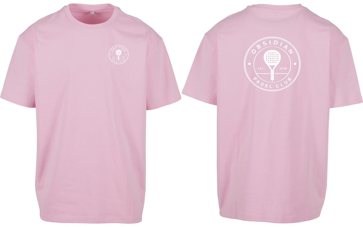 Roundel Oversized Tee in Pink with white print, front and back