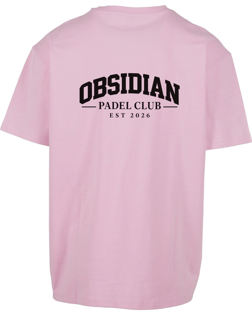Varsity Oversized Tee in Pink with black print, back