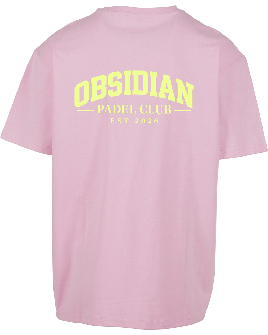 Varsity Oversized Tee in Pink with light yellow print, back